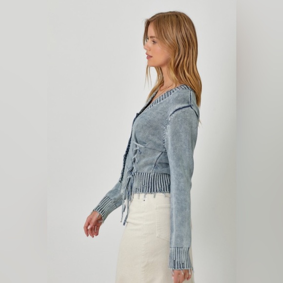 Mystree Washed Button Down Cardigan - Picture 2 of 11